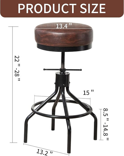 Counter Height Bar Stools Set of 3 Adjustable Swivel Barstools Industrial Modern PU Leather 28inch Round Backless Counter Height Stool Metal Bar Chair for Kitchen Island (3, Walnut)