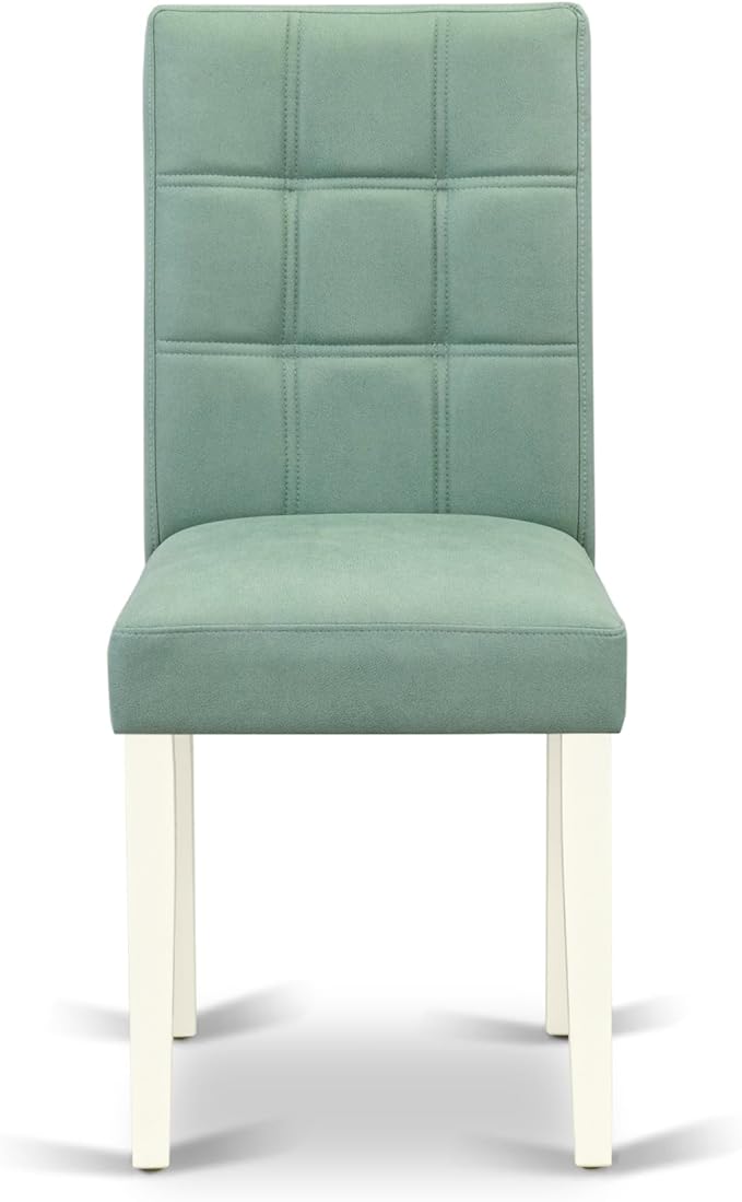 East West Furniture ANAS5-LWH-43 5 Piece Dinner Table Set contain A Wooden Table and 4 Willow Green Polyester Fabric Kitchen Chairs with Stylish Back- Linen White Finish