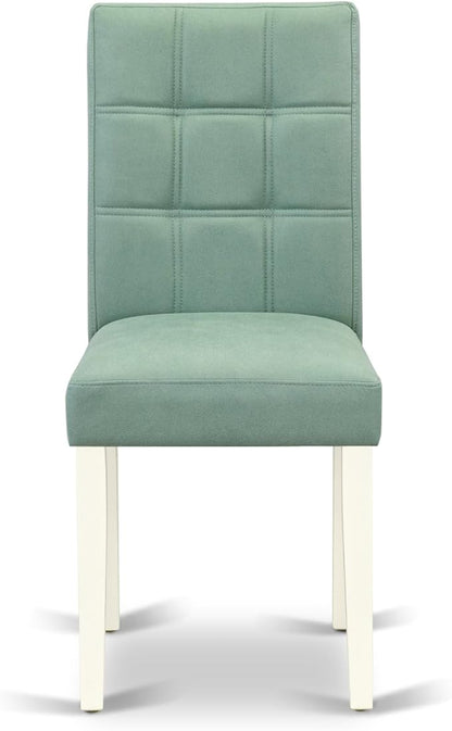 East West Furniture ANAS5-LWH-43 5 Piece Dinner Table Set contain A Wooden Table and 4 Willow Green Polyester Fabric Kitchen Chairs with Stylish Back- Linen White Finish