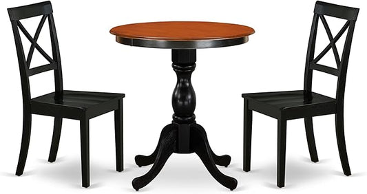 East West Furniture ESBO3-BCH-W 3 Piece Kitchen Table & Chairs Set Contains a Round Dining Room Table with Pedestal and 2 Dining Chairs, 30x30 Inch, Black & Cherry