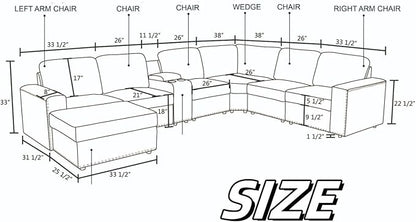 Sectional Couches for Living Room, Modular Sectional Sofa with Ottoman, Modern Nail-Head Design Large Corner L Shaped Couch with Cup Holder for Bedroom, Brown