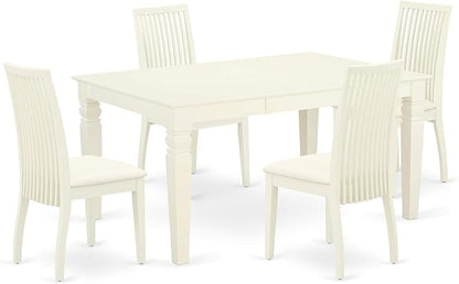 East West Furniture WEIP5-WHI-C 5 Piece Dining Room Table Set Includes a Rectangle Kitchen Table with Butterfly Leaf and 4 Linen Fabric Upholstered Dining Chairs, 42x60 Inch, Linen White