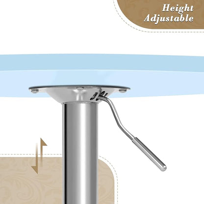 Athena Collection Bar Table with Swivel Top, Round Bistro Pub Bar Height Cocktail Table with Height Adjustable top and Metal Silver Base for Home Outdoor Party Event, Blue