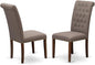 East West Furniture BRP3T18 Bremond Parson Kitchen Chairs - Button Tufted Nailhead Trim Brown Linen Linen Fabric Padded Dining Chairs, Set of 2, Mahogany