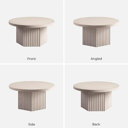 SICOTAS Round Coffee Table for Living Room, 32" Circle Modern Fluted Center Coffee Table with Storage, Mid Century Accent Tea Dining Table for Small Space, Apartment, White Alder