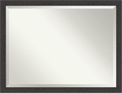 Amanti Art Brown Bathroom Mirror for Over Sink, 34x44 Rustic Plank Espresso Narrow Rectangle Vanity Mirror, X-Large Rustic Farmhouse Frame, Hangs Horizonally and Vertically, Bathroom Wall Decor