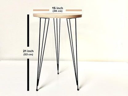 PAK HOME - Set of 2 End Table – Pine Wood Round Wood Sofa Side Coffee Tables for Small Spaces, Nightstand Bedside Table with Black Metal Legs for Bedroom, Living Room, Home Office, Balcony