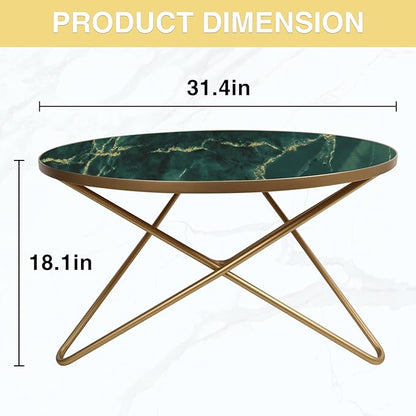 HLR Round Coffee Table with Green Faux Marble Top