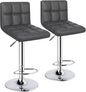 Bar Stools Set of 2, Armless Adjustable Swivel Barstools with Back, Double Needle PU Leather Counter Height Bar Stools for Kitchen Island, Grey