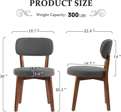 Furniliving Wooden Dining Chairs Set of 2, Mid-Century Modern Linen Upholstered Kitchen Chair with Solid Oak Wood, Farmhouse Dining Room Chairs, Grey