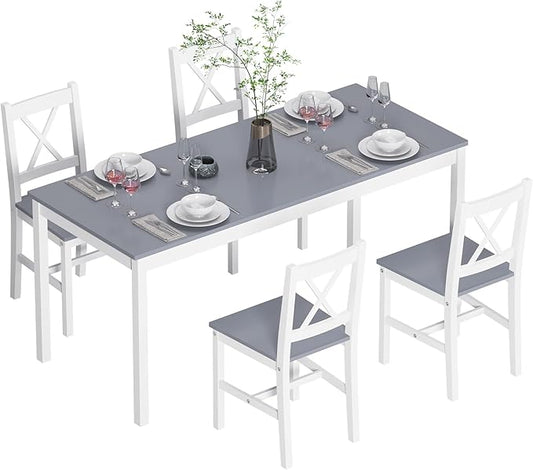SogesPower Dining Table Set for 4, 5-Piece Wood Kitchen Dining Table Set with 4 Chairs for Kitchen Dining Room Restaurant Small Space, 47" Grey&White