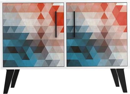 Manhattan Comfort Amsterdam Double Door Side Table with 3 Shelves, 35.43" Wide Storage Cabinet or TV Stand, Mid Century Modern Accent Furniture, Red/Blue
