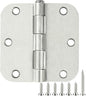 24 Pack Interior Satin Door Hinges Brushed Nickel 3.5 Inch x 3 1/2" 5/8" Rudius Rounded Heavy Duty Metal Iron Hinge 3 ½ Bifold Standard Doors Hardware Fittings for Flat,Bed/Storage/Basement Room