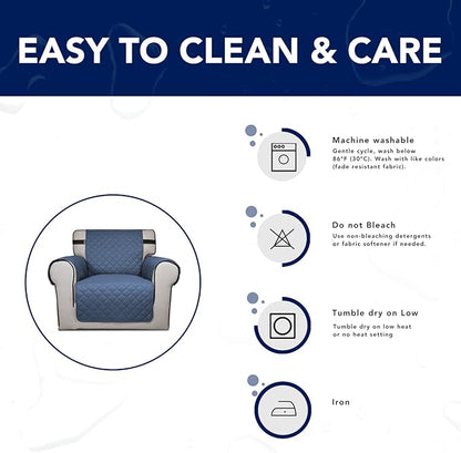 PureFit Reversible Sofa Cover Water Resistant Loveseat Couch Cover, Machine Washable Furniture Cover with Non-Slip Foam and Adjustable Strap for Dogs, Pets (Loveseat, Dark Blue/Light Blue)