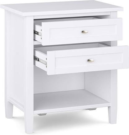 SIMPLIHOME Warm Shaker SOLID WOOD 24 Inch Wide Transitional Bedside Nightstand Table in White, For the Living Room and Bedroom