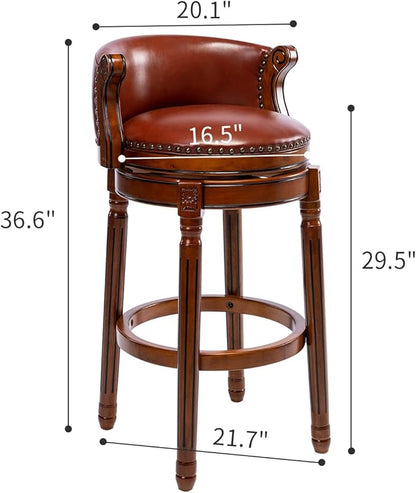 Cow top Leather Wooden Bar Stools, 29.5" Bar Height Bar Chair with Back, 180 Degrees Swivel Barstools Chair for Home Kitchen Counter,Dining Room, Restaurant,Study and Pub,1pc (Brown)