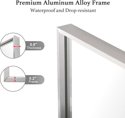 24x32 Inch Silver Bathroom Mirror - Copper-Free Mirror, Aluminum Alloy Frame Vanity Rectangle Wall Mounted Modern Mirror for Bedroom/Living Room/Porch Horizontal or Vertical