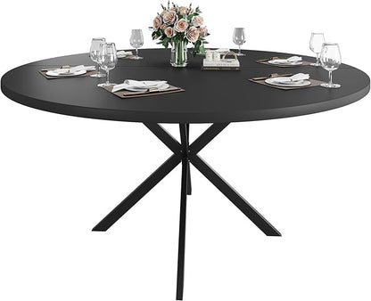 47.24" Round Dining Table, Modern Dining Room Table for 4-6 Person, Wood Round Kitchen Table with Metal Legs, Round Coffee Table for Home Dining Room Living Room (Black)