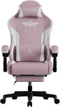 GTPLAYER Gaming Chair with Footrest, Big and Tall Game Chair High Back Computer Office Chair with Lumbar Support for Adults, Ergonomic Swivel Games Chair with Cushion Gaming Black Linen Fabric Pink