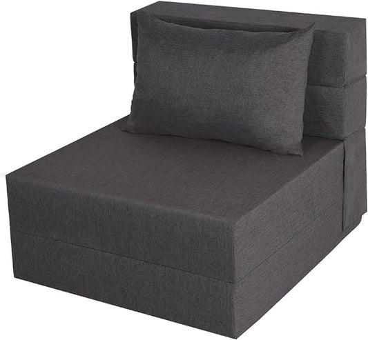 Folding Sofa Bed, Foldable Sleeper Chair with Pillow, Convertible Futon Sofa Bed with Washable Cover, Fold Out Couch for Living Room, Dorm, Guest Room, Single Size, Dark Grey