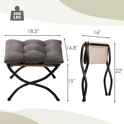 HollyHOME Fabric Lazy Chair with Foldable Ottoman, Accent Comfy Lounge Arm Chair and Folding Footrest Stool Set, Leisure Sofa Reading Chair and Footstool for Living Room, Bedroom, Dorm, Dark Grey