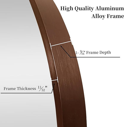 28 inch Round Bronze Mirror, Brushed Metal Framed Circle Wall Mirror for Bathroom Vanity, Bedroom Decor, Living Room, Entryway