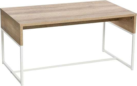 Household Essentials Wrap Rectangular Coffee Table Coastal Oak Rustic Wood Grain and White Metal