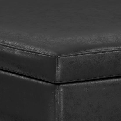 SIMPLIHOME Owen 40 inch Wide Mid Century Modern Square XL Coffee Table Storage Ottoman in Distressed Black Vegan Faux Leather, Assembled, for The Living Room, Entryway and Family Room