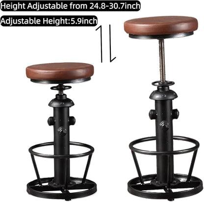 Farmhouse Bar Stools Swivel PU Seat 24-30inch Counter Height Adjustable Kitchen Island Dinning Stool Guest Chair Fire Hydrant Design