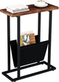 Narrow Side Table for Small Spaces, Small End Table with Magazine Holder, Skinny Slim Little Thin Table for Living Room, Bedroom, Sofa, Rustic Brown