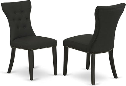 East West Furniture ANGA3-ABK-24 3 Piece Dinette Set for Small Spaces Contains a Round Kitchen Table with Pedestal and 2 Black Linen Fabric Parson Dining Chairs, 36x36 Inch, Wirebrushed Black