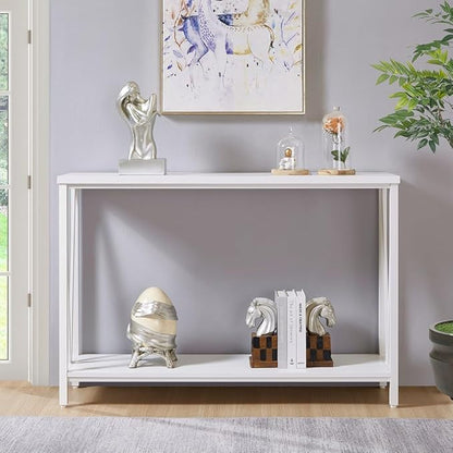 EXCEFUR Rustic Sofa Table, Industrial Console Table for Entryway, Wood and Metal Hallway Table for Living Room, White Oak