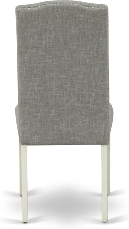 East West Furniture V027EN206-9 9 Piece Dining Room Set Includes a Rectangle Kitchen Table with V-Legs and 8 Dark Shitake Linen Fabric Upholstered Chairs, 40x72 Inch, Multi-Color