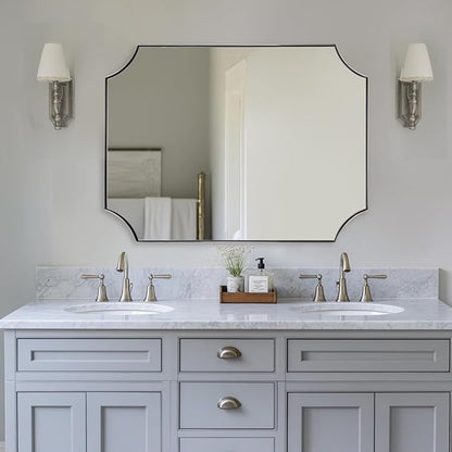 ANDY STAR Brushed Nickel Mirror 30x40 Inch, Scalloped Bathroom Mirror, Silver Bathroom Mirror in Anti-Rust Stainless Steel Metal Thin Frame Deep 1’’, Large Wall-Mounted Mirror (Horizontal/Vertical)