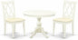 East West Furniture HBCL3-LWH-C 3 Piece Dining Table Set for Small Spaces Contains a Round Dining Room Table with Pedestal and 2 Linen Fabric Upholstered Chairs, 42x42 Inch, Linen White
