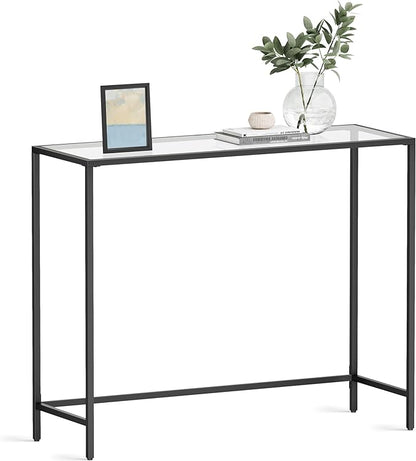 VASAGLE Console Tables Bundle - 47.2" Gold Metal and Glass Table and 39.4" Black Metal and Glass Table