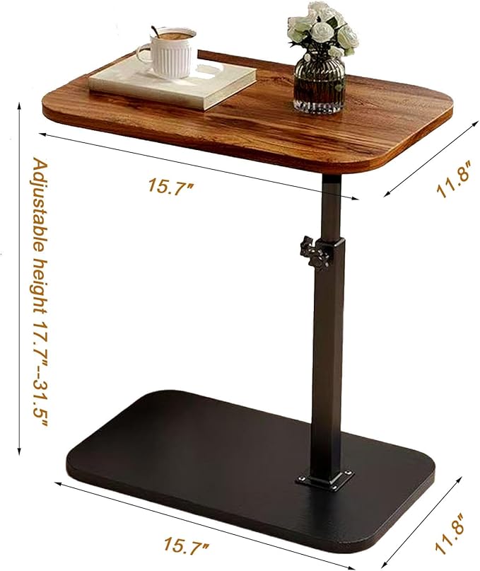 C End Table Adjustable Height,C Shaped Side Tables Living Room and Bedroom for Sofa, Chair,Bed,Coffee Small Spaces Side Table (Walnut Brown)