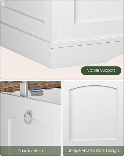 39.4" Storage Chest Bench with Lift Lid, Toy Chest with Safety Hinge, Entryway Shoe Bench, Wooden Storage Trunk, Holds up to 220 lb, for Living Room, Bedroom, Hall, White and Walnut MCW12WL