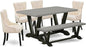 East West Furniture V696FR102-6 6 Piece Dining Set Contains a Rectangle Dining Room Table with V-Legs and 4 Light Beige Linen Fabric Upholstered Chairs with a Bench, 36x60 Inch, Multi-Color