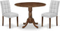 East West Furniture DLAS3-AWA-27 3 Piece Mid Century Modern Dining Set contain A Wood Table and 2 Light Gray Polyester Fabric Mid Century Modern Dining Chairs, Antique Walnut