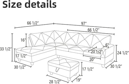 Leather Sectional Couch, Modern L Shaped Couches for Living Room, Comfy 4 Seat Modular Sectional Sofa with Ottoman Storage for Bedroom Apartment, Red