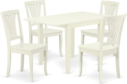 East West Furniture NDAV5-LWH-W 5 Piece Dining Room Table Set Includes a Rectangle Dining Table with Dropleaf and 4 Wood Seat Chairs, 30x48 Inch, Linen White