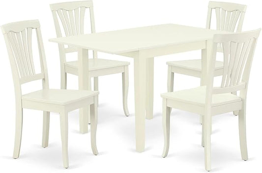 East West Furniture NDAV5-LWH-W 5 Piece Dining Room Table Set Includes a Rectangle Dining Table with Dropleaf and 4 Wood Seat Chairs, 30x48 Inch, Linen White