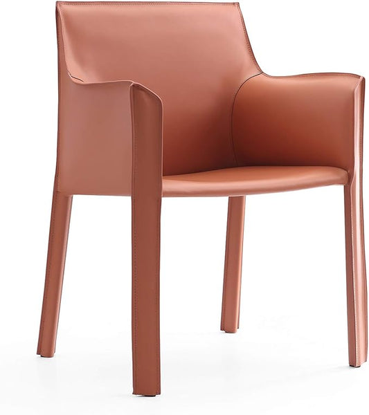 Manhattan Comfort Vogue Modern Faux Leather Dining Chairs, Metal Frame, Comfortable Padded Seat, Fully Assembled Armchair Accent Furniture, Set of 1, Clay