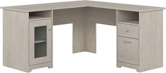 Bush Furniture Cabot 60W L Shaped Computer Desk in Linen White Oak