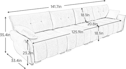 Modern Chenille Fabric 4-Seat Sofa w/ 2 Pillows, Premium Upholstery Living Room Couch with Tufted Backrest & Comfortable Armrests and High-Resilience Memory Foam Cushions,Blue