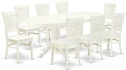 East West Furniture VAVA9-LWH-W 9 Piece Dining Room Table Set Includes an Oval Kitchen Table with Butterfly Leaf and 8 Dining Chairs, 40x76 Inch, Linen White