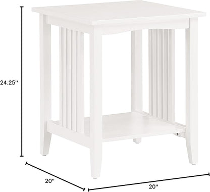 OSP Home Furnishings Sierra Side Table with Lower Storage Shelf and Mission Style Side Panels, White