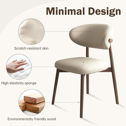 Upholstered Dining Chairs Set of 2,Mid Century Modern Kitchen Chairs with Back and Wood Frame,Faux Leather Dinner Chairs (White + Black Legs, Set of 2)