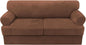 H.VERSAILTEX Sofa Cover 3 Piece T Cushion Loveseat Slipcovers Thick Velvet Couch Cover Stretch T Cushion Sofa Covers for 2 Cushion Couch with 2 Individual T Cushion Covers Washable, Caramel